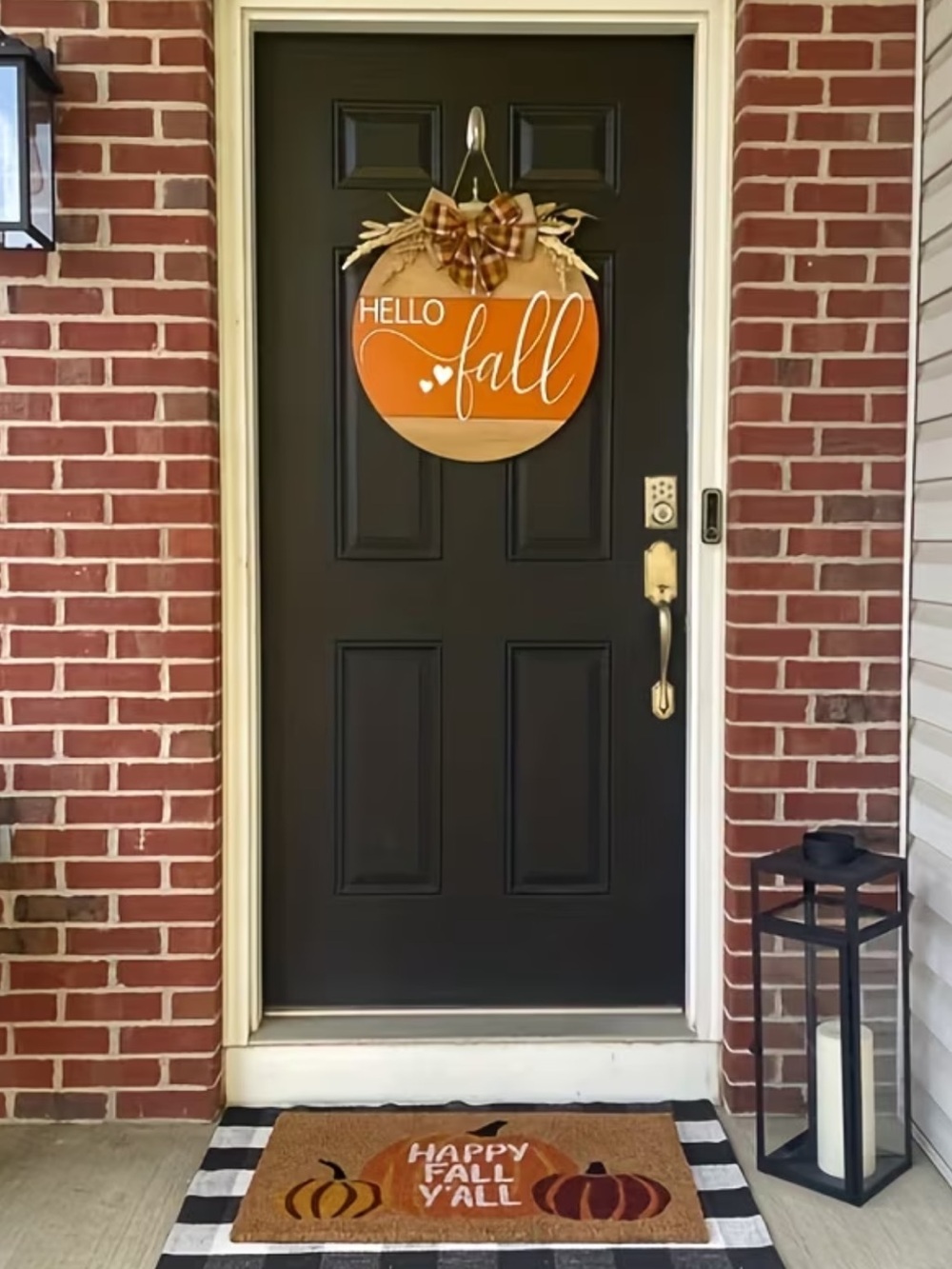 “Hello Fall”Round Wooden Sign with White Script and Bow - Picture 4 of 7
